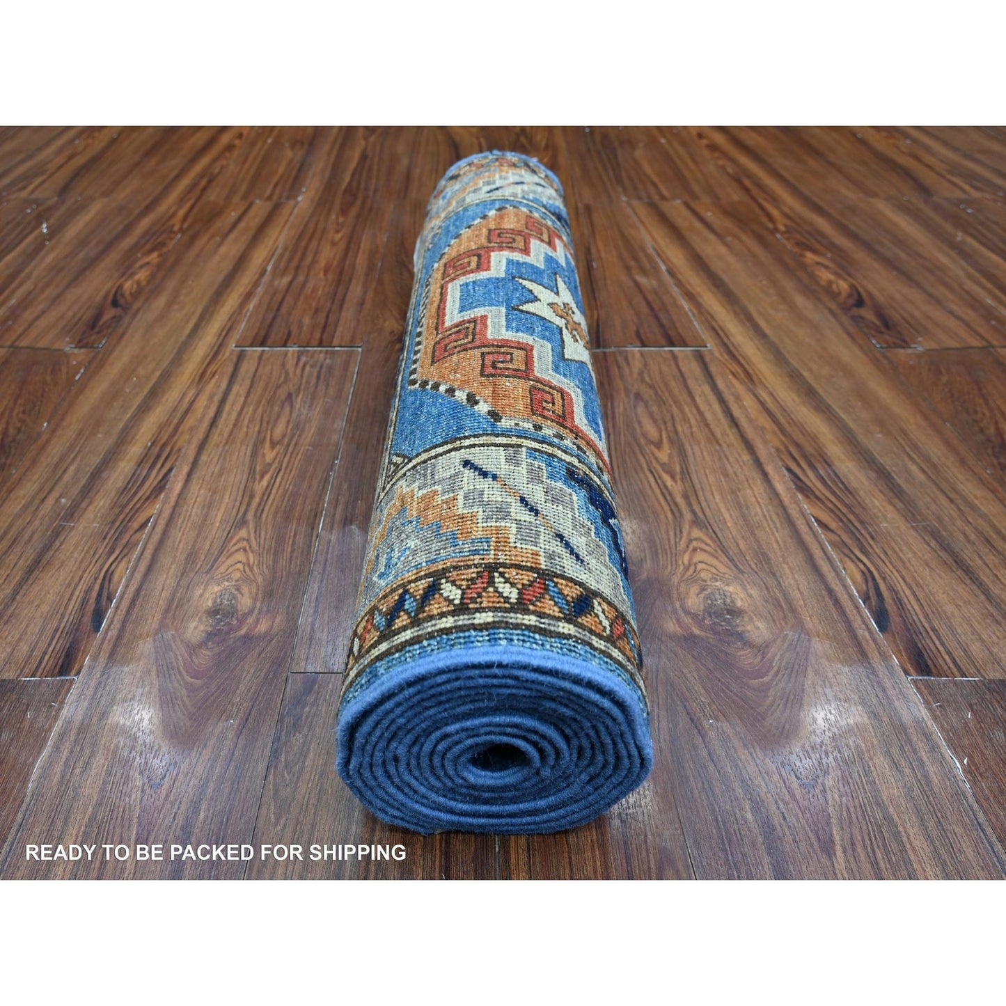 2'5"X11'8" Blue Hand Knotted Afghan Ersari Elephant Feet Wool Runner Rug