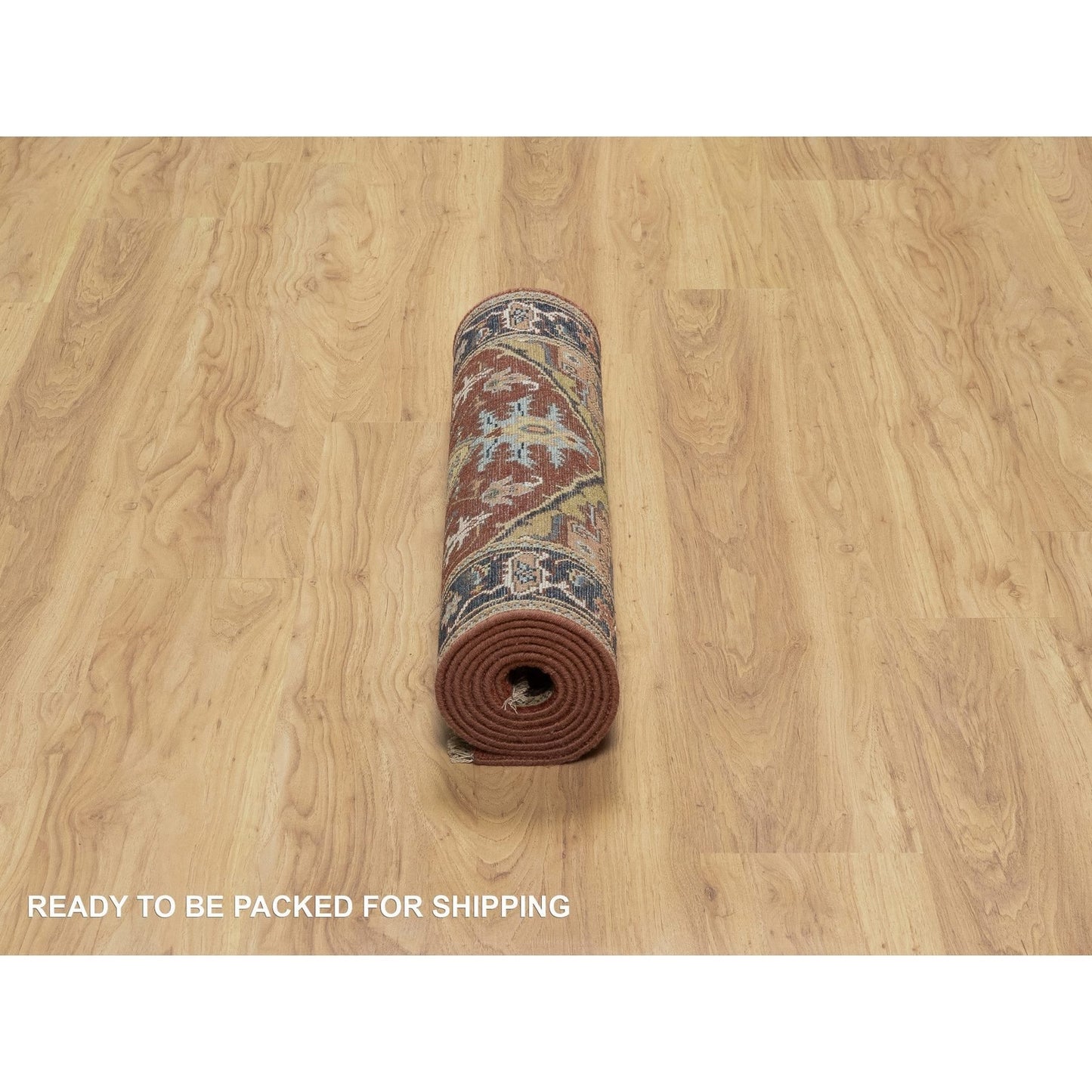 2'6"X8' Ruby Red Hand Knotted Heris Revival New Zealand Wool Runner Rug