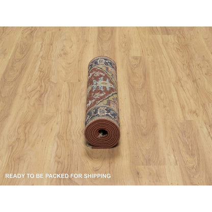 2'6"X8' Ruby Red Hand Knotted Heris Revival New Zealand Wool Runner Rug