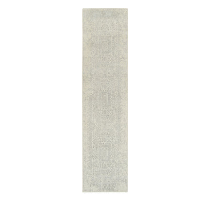 2'6"X10'1" Beige Hand Loomed Wool, Plant Based Silk Oriental Runner Rug