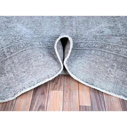 8'10"X12'4" Frost Gray Wool Sheared Low Vintage Hand Knotted Tebraz Rug