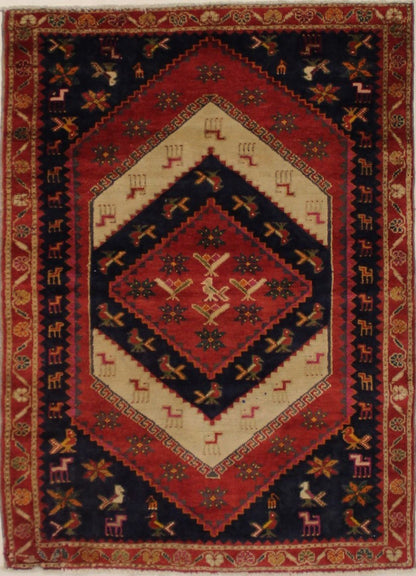 Semi-Antique Handmade Tribal Animal Design Oriental Rug Home Decor Carpet 3X5 ft