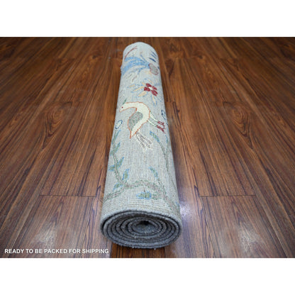 2'9"X7'7" Ash Gray Afghan Peshawar Wool Hand Knotted Runner Oriental Rug
