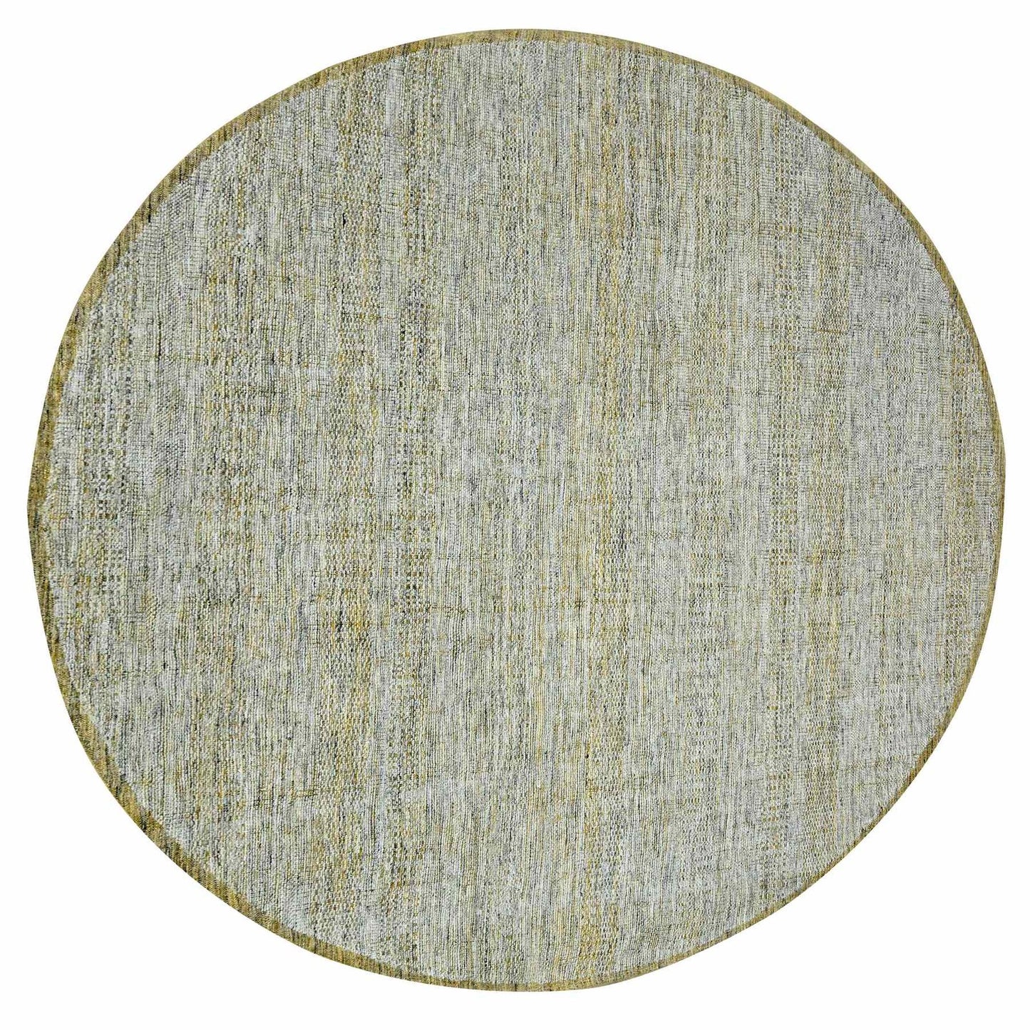 11'10"X11'10" Yellow Hand Knotted Rug Wool Distressed Grass Design Round