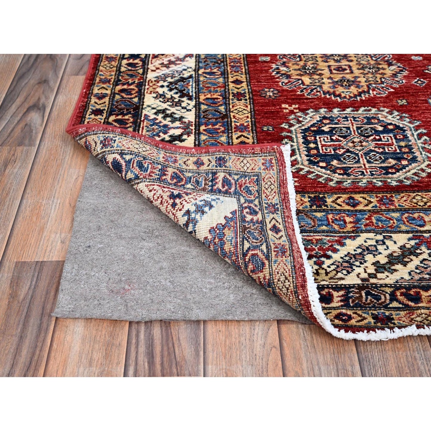 6'1"X8'10" Toreador Red Afghan Hand Knotted Super Kazak Wool Oriental Rug