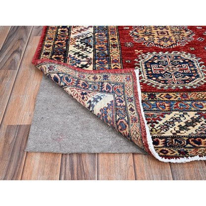 6'1"X8'10" Toreador Red Afghan Hand Knotted Super Kazak Wool Oriental Rug