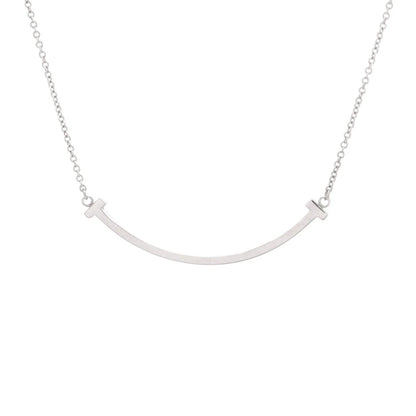 Tiffany & Co. T Smile Pendant Necklace 18K White Gold Small