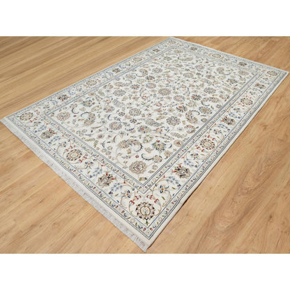 5'10"X9'1" Natural White Hand Knotted Nain 250 Kpsi Wool And Silk Rug