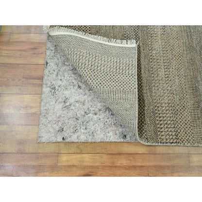 2'6"X20'4" Brown Modern Grass Design Hand Knotted Wool & Silk Runner Rug