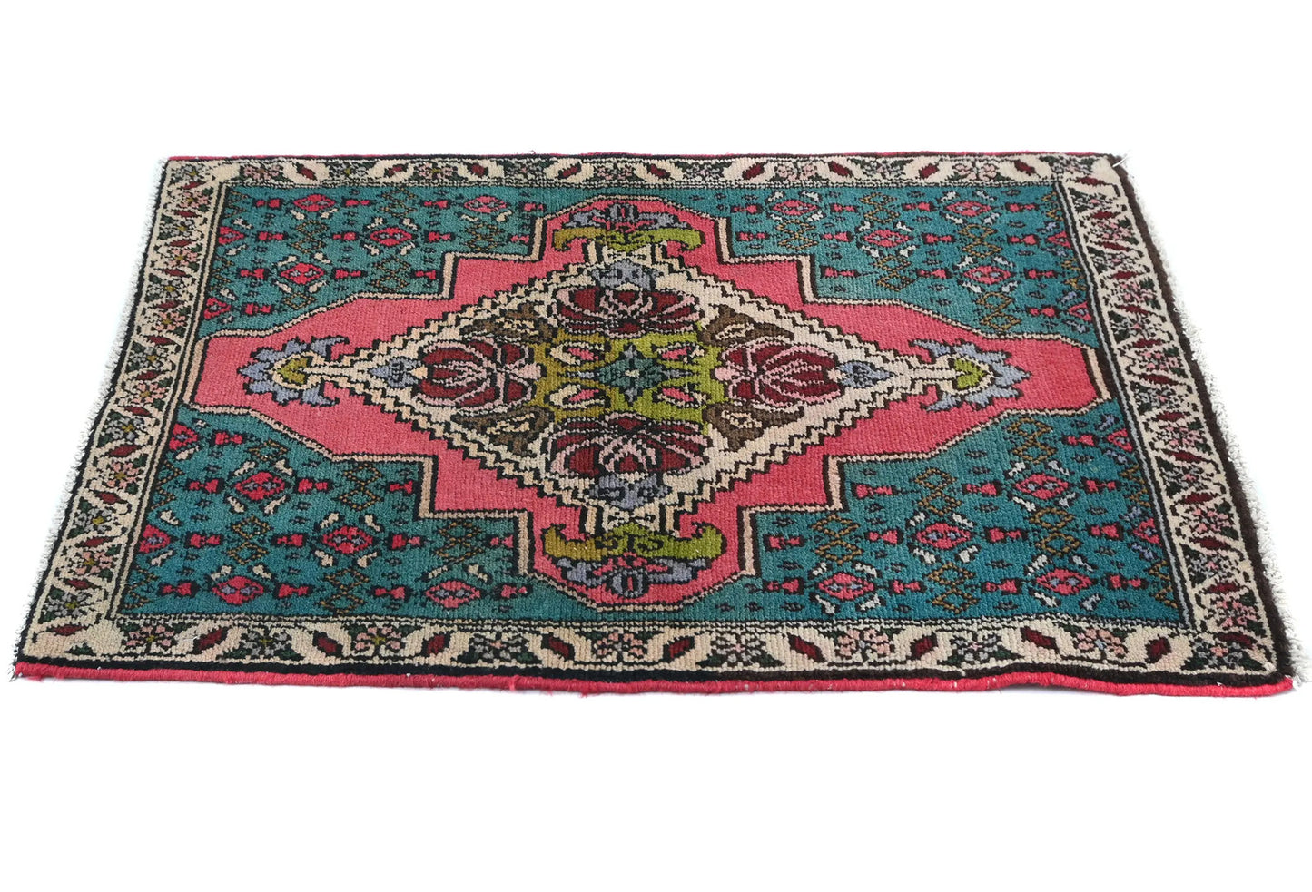 1'11 X 2'8 ft Semi-Antique Distressed Oriental Rug Muted Floral Design Carpet