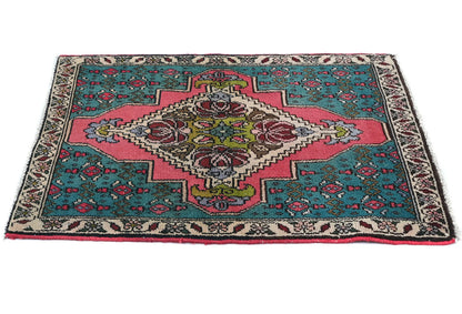 1'11 X 2'8 ft Semi-Antique Distressed Oriental Rug Muted Floral Design Carpet