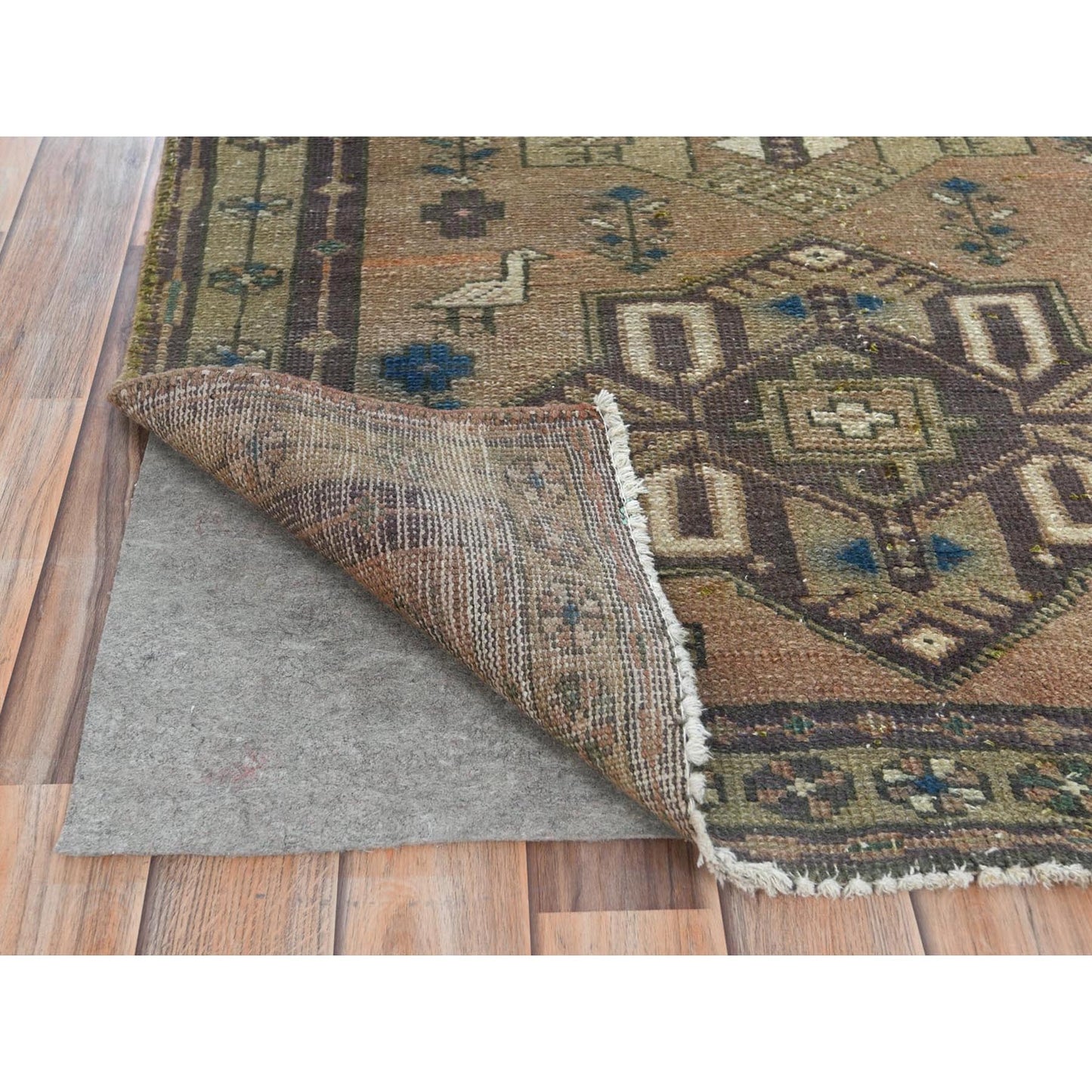 3'4"X10'3" Brown Northwest Farsian Runner Abrash Hand Knotted Wool Rug