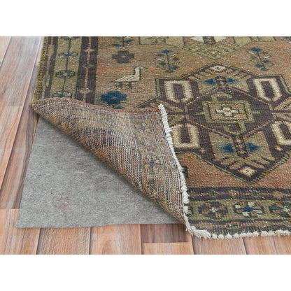 3'4"X10'3" Brown Northwest Farsian Runner Abrash Hand Knotted Wool Rug