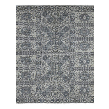 8'2"X10'5" Gray Ottoman Mamluk Design Hand Knotted Undyed Wool Rug