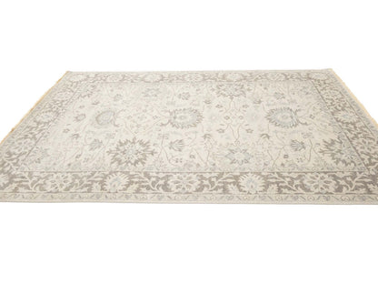 Floral Design Wool Oriental Rug 6x9 ft Muted Ivory Chobi Carpet Foyer Decor