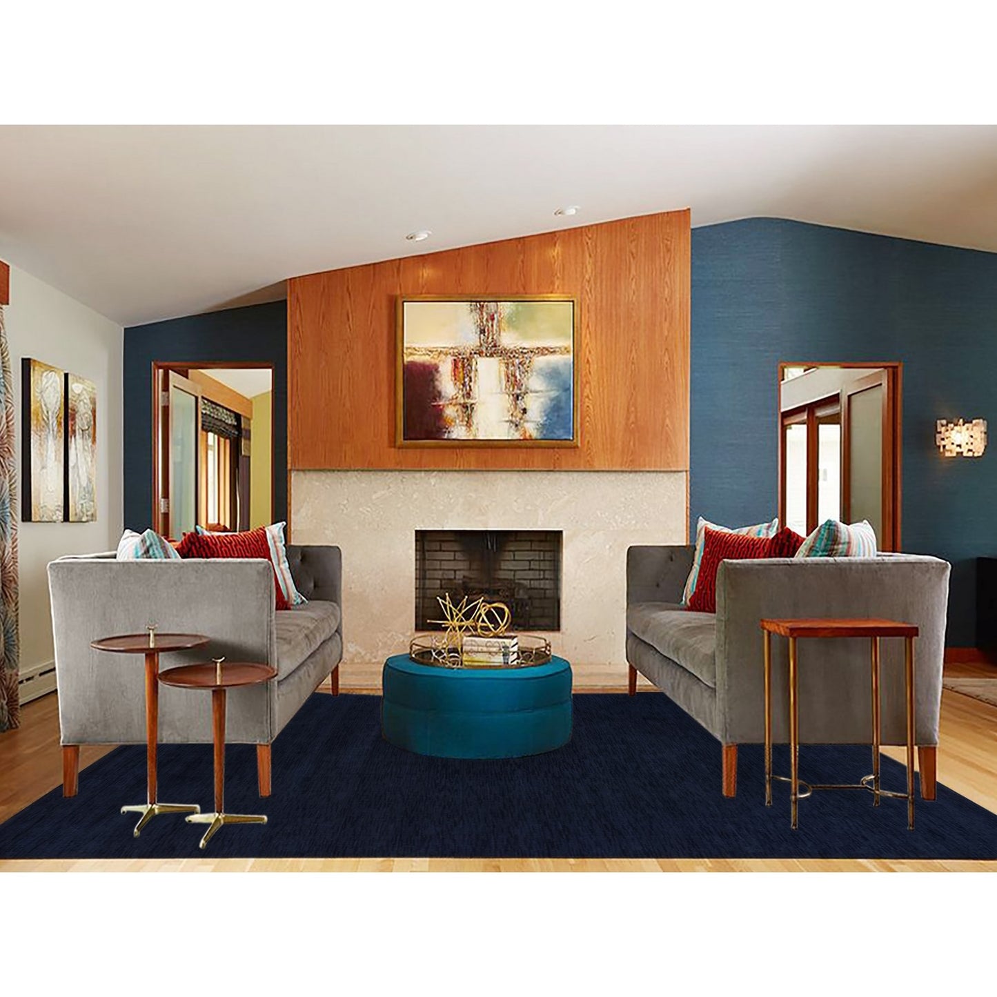 9'1"X12' Oxford Blue Wool And Plant Based Silk Loom Knotted Oriental Rug