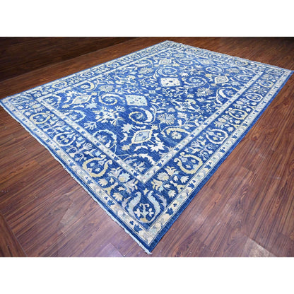 10'2"X13'8" Blue Fine Peshawar With Heris Hand Knotted Natural Wool Rug