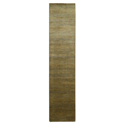 2'8"X12'3" Brown Modern Grass Design Hand Knotted Wool & Silk Runner Rug