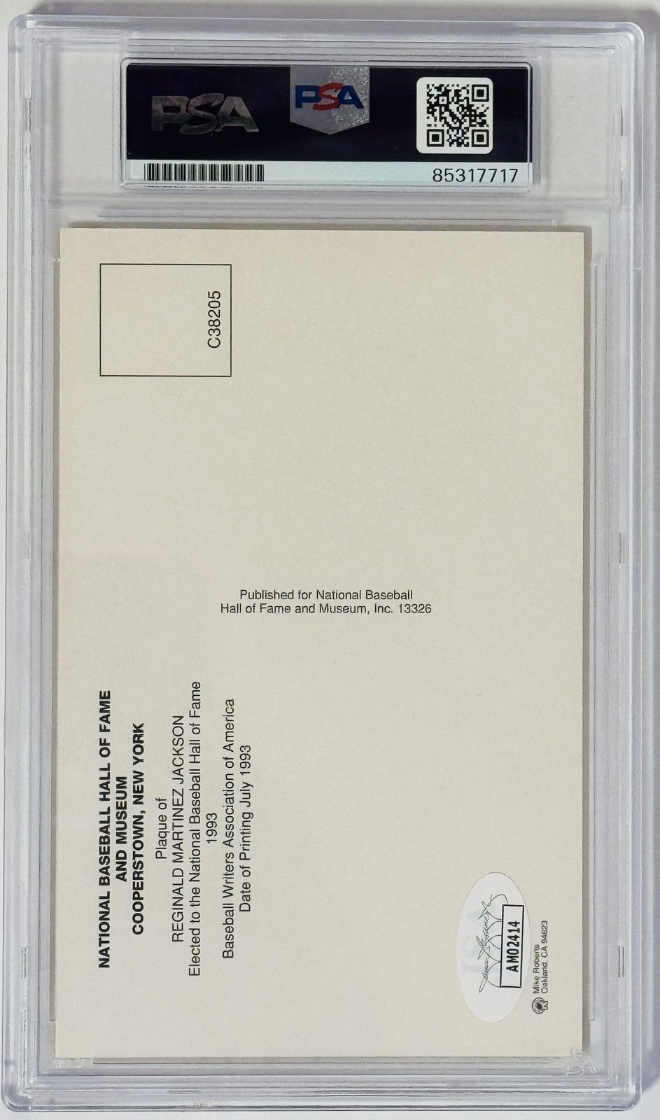Reggie Jackson Autographed Hall Of Fame Plaque Postcard (Psa)