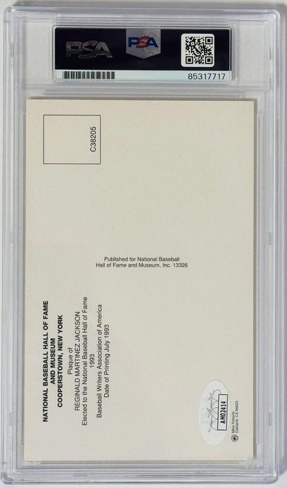 Reggie Jackson Autographed Hall Of Fame Plaque Postcard (Psa)