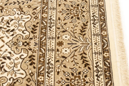 Handmade Vintage Style Cream Floral Kirman Rug