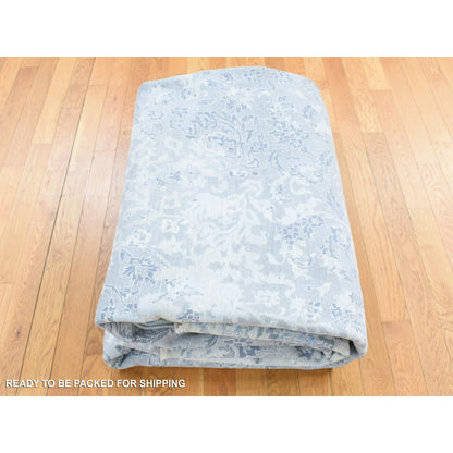 9'X12' Ash Gray Broken Kishoon Wool With Pure Silk Hand Knotted Rug