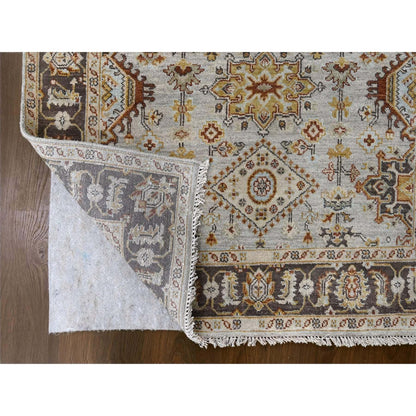 4'2"X9'10" Gray Karjihooz Design Pure Wool Hand Knotted Wide Runner Rug