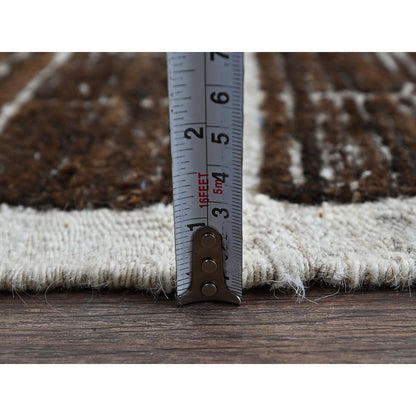 2'1"X2'8" Brown Moroccan Weave With Grid Design Wool Hand Knotted Mat Rug