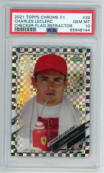 Charles Leclerc 2021 Topps Chrome Checker Flag Refractor #32 Psa 10