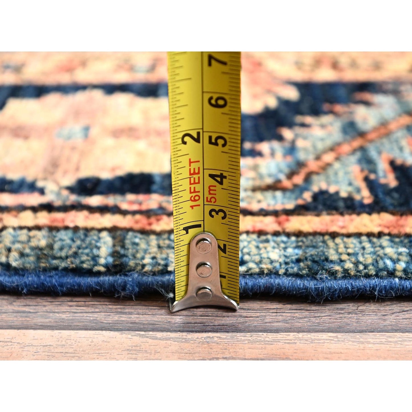 Rug 4'3"x19' Stone Blue Heris All Over Design Pure Wool Hand Knotted Runner