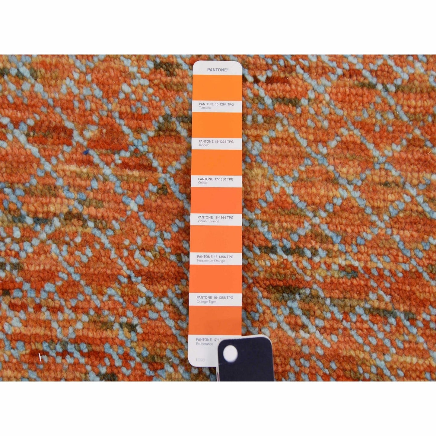 10'1"X14' Orange Pure Wool Hand Knotted Modern Chiaroscuro Collection Rug