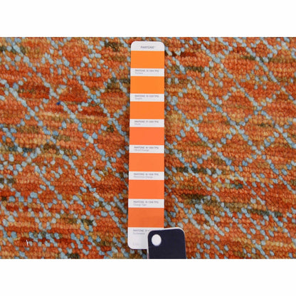 10'1"X14' Orange Pure Wool Hand Knotted Modern Chiaroscuro Collection Rug