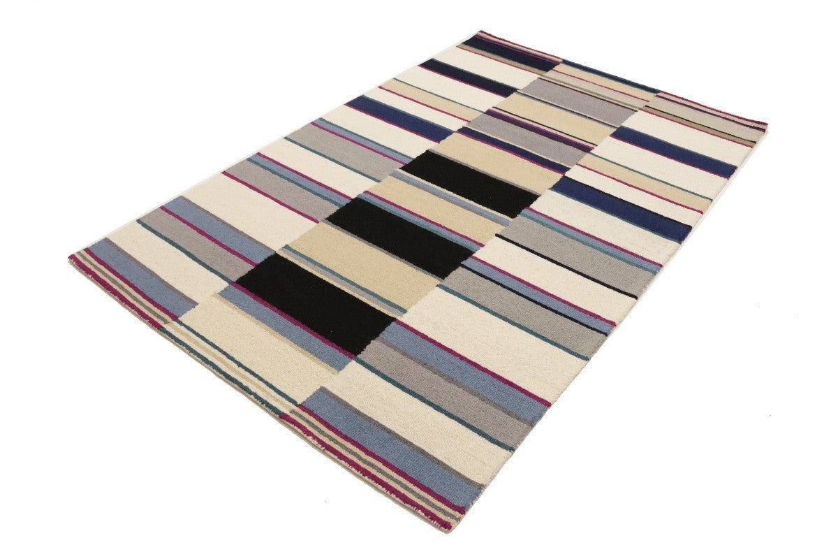 Kids Room Modern Rug Multicolor Stripes 5X8 Hand-Tufted Contemporary Wool Carpet