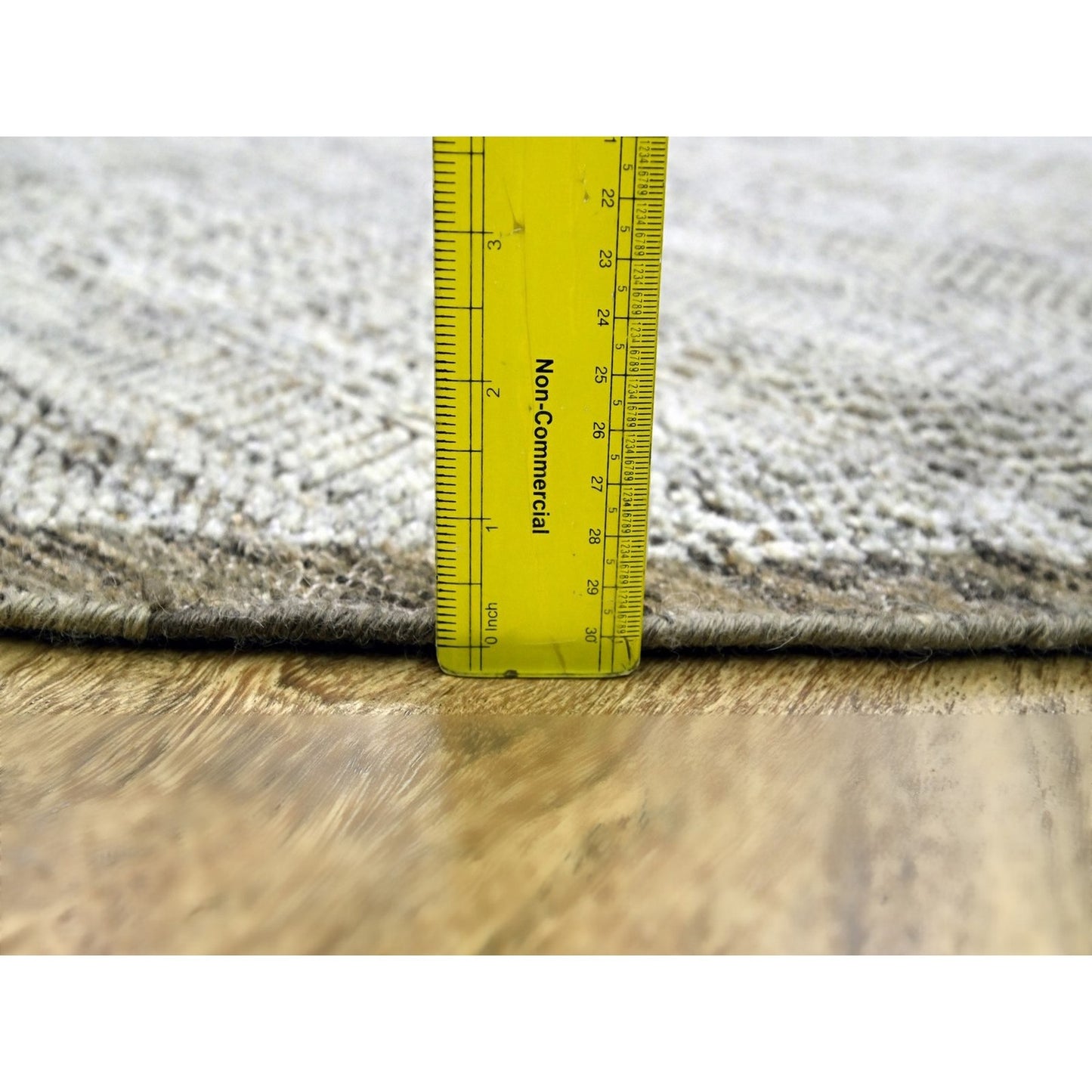 10'X10' Brown Hand Knotted Rug Round Pure Wool Distressed Grass Design