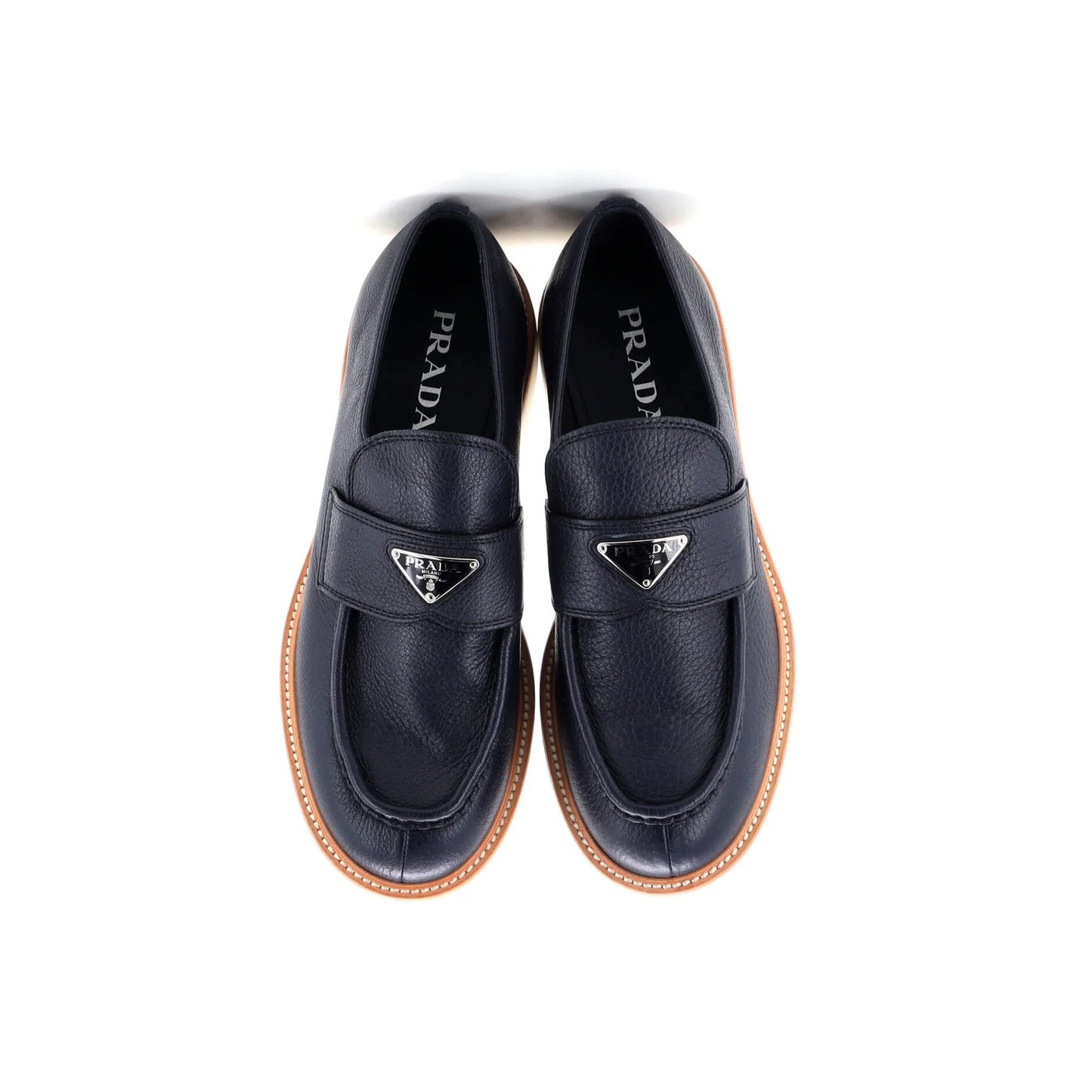 Prada Women'S Triangle Logo Loafers Spazzolato Leather