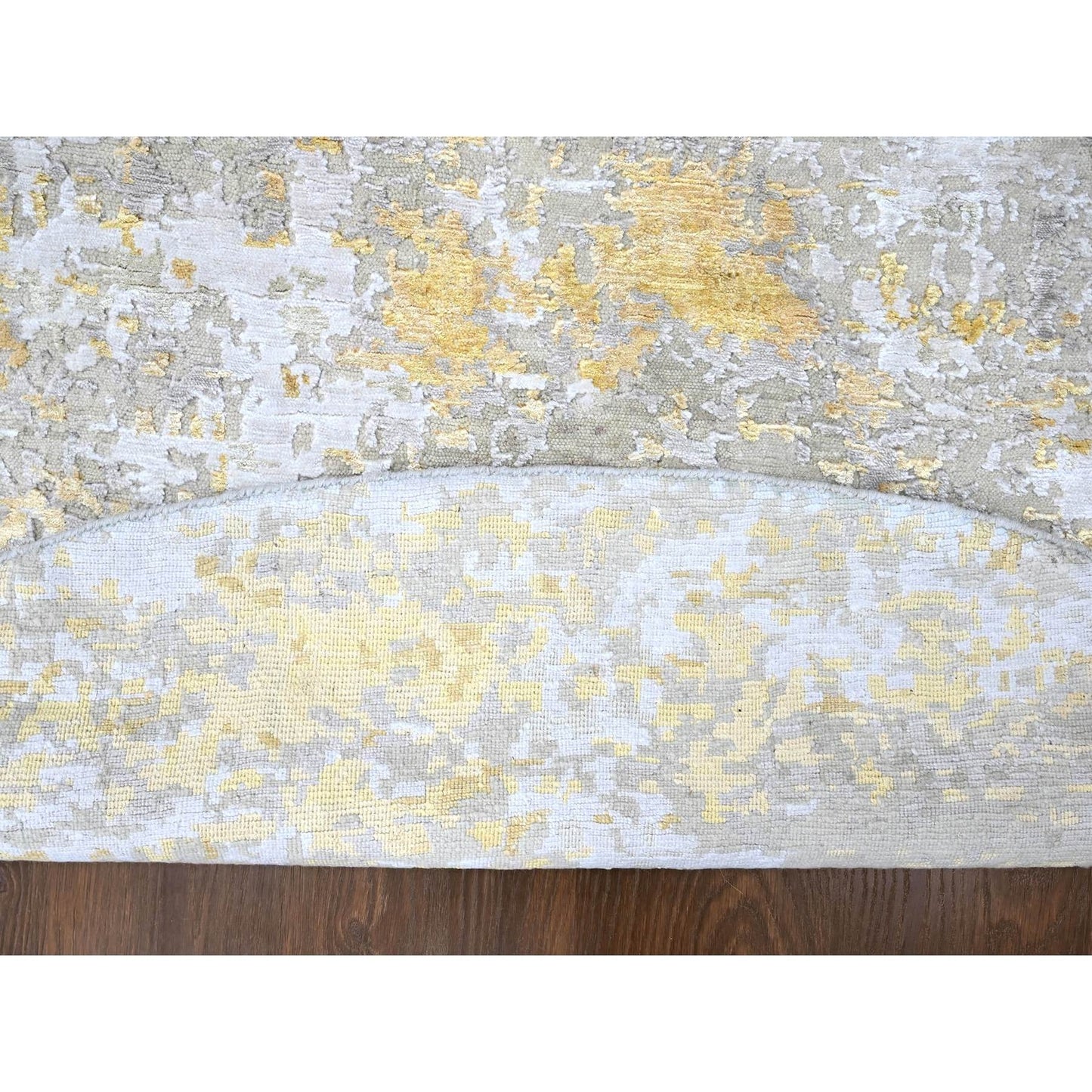 7'9'X7'9" Gold Abstract Design Wool And Silk Hand Knotted Round Rug
