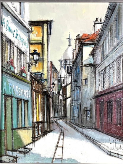 F. Claude Signed Original Oil Painting French Street Scene Cityscape Framed