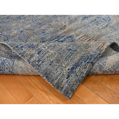 8'X10'2" Gray Erased Rossets Silk With Wool Hand Knotted Oriental Rug