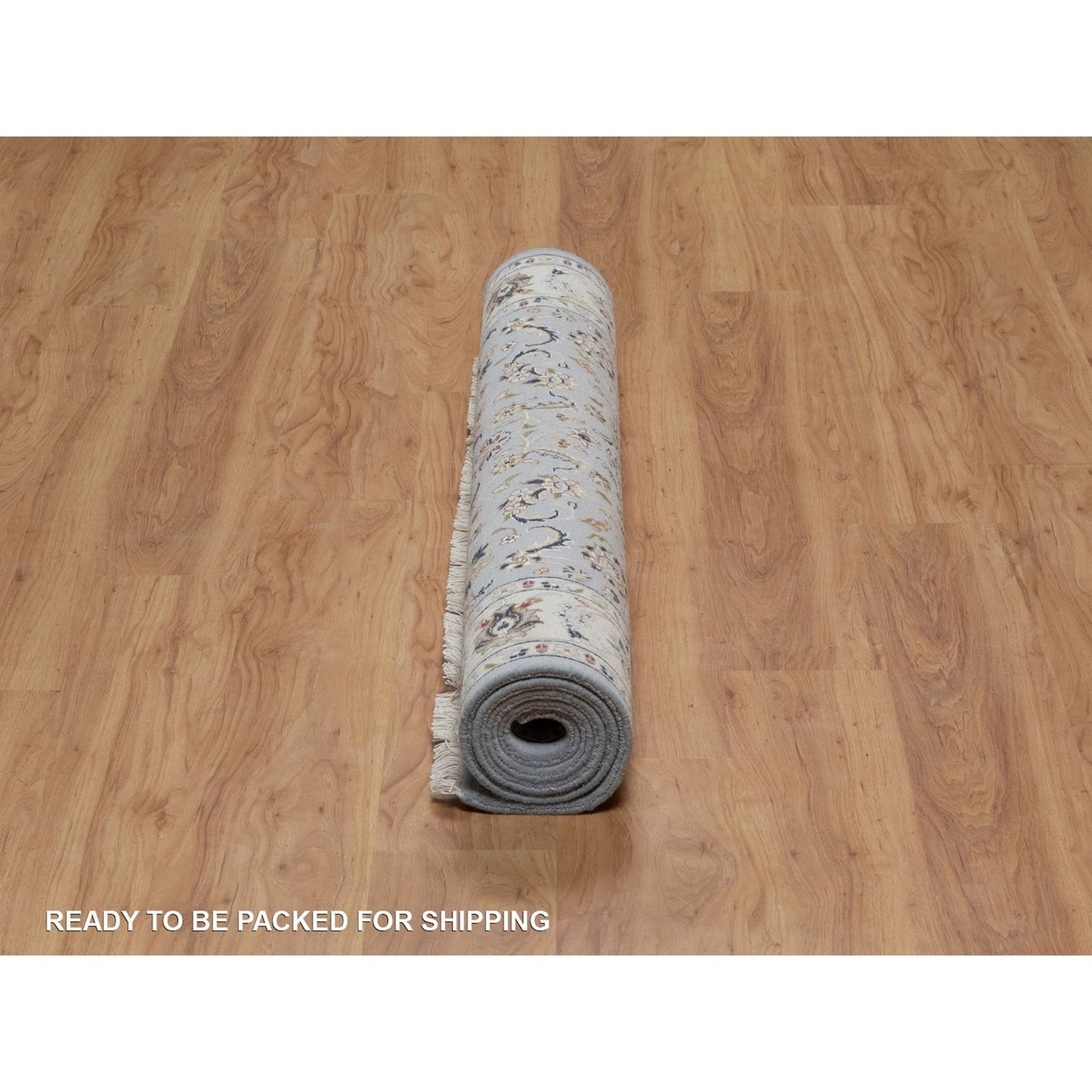 4'3"X6'4" Light Blue Wool And Silk Nain Flower Design Hand Knotted Rug