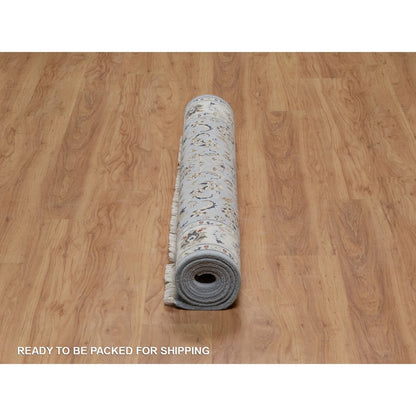 4'3"X6'4" Light Blue Wool And Silk Nain Flower Design Hand Knotted Rug