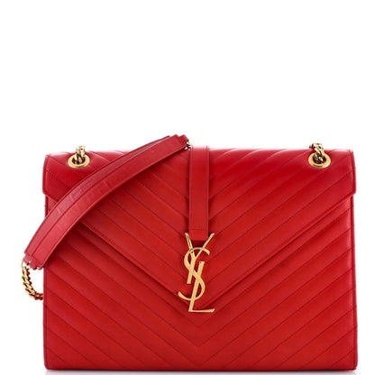 Saint Laurent Classic Monogram Envelope Satchel Matelasse Chevron Leather Large
