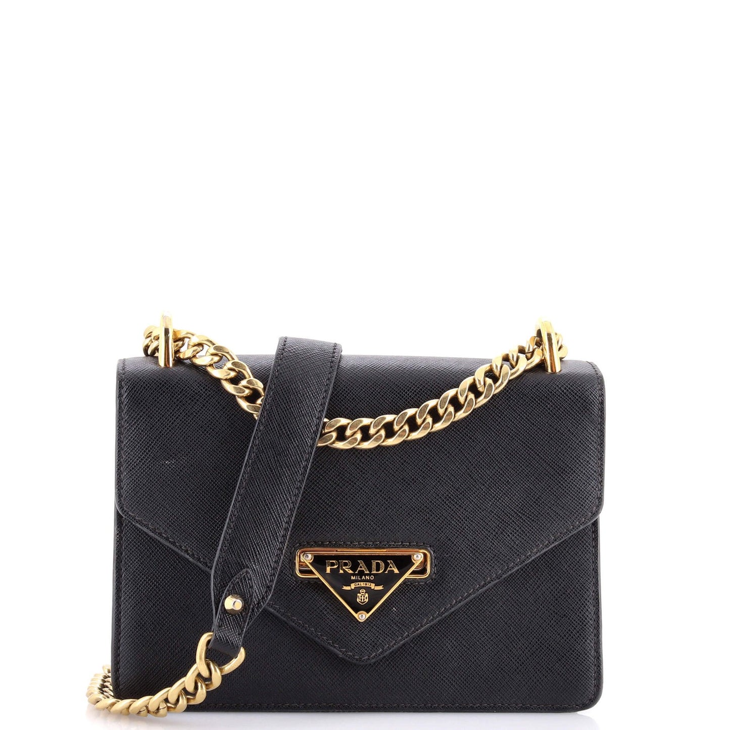 Prada Envelope Flap Chain Shoulder Bag Saffiano Leather Small