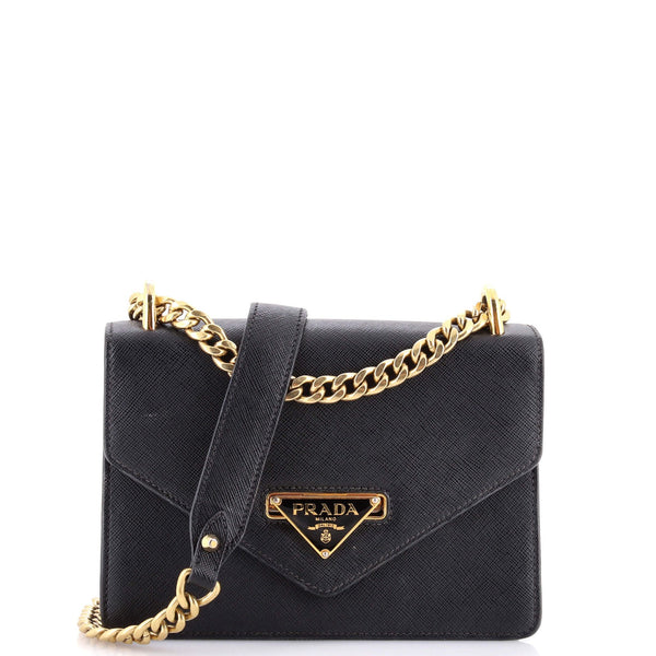 Prada Envelope Flap Chain Shoulder Bag Saffiano Leather Small