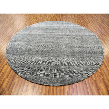 10'X10' Gray Undyed Wool Hand Knotted Grass Design Round Oriental Rug