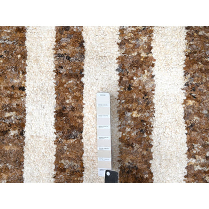 12'2"X14'10" Brown Wool Minimalist Stripe Hand Knotted Oversized Rug