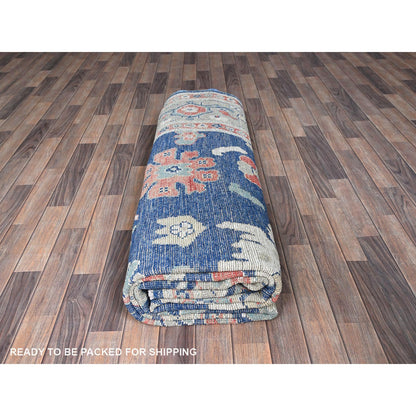 9'2"X12'1" Navy Blue Afghan Oushak Supple Collection Wool Hand Knotted Rug