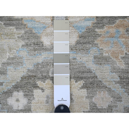 3'X9'8" Gray Hand Knotted Afghan Angora Oushak Leaf Motif Wool Runner Rug