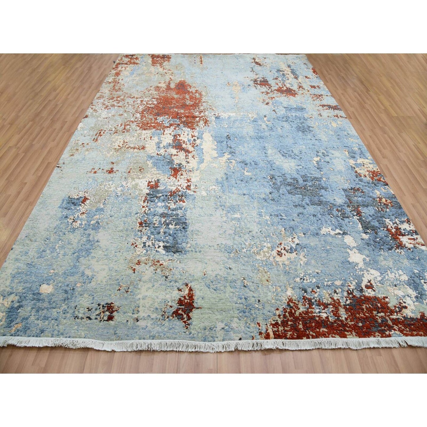 9'X12'4" Thundercloud Gray Wool Abstract Design Hand Knotted Oriental Rug