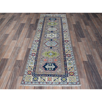 2'1"X5'10" Frost Gray Kazak Tribal Design Soft Wool Hand Knotted Runner Rug