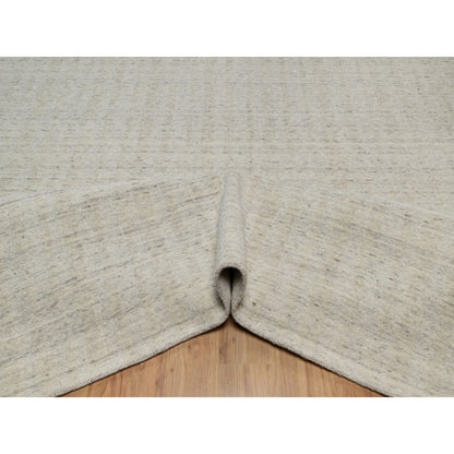 9'X12' Ivory Undyed Natural Wool Vertical Stripes Design Hand Loomed Rug